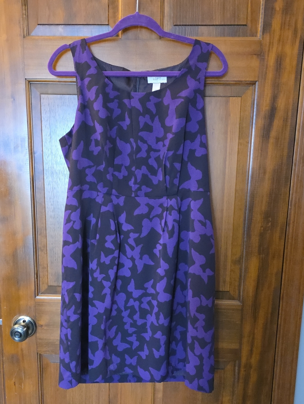 LOFT Brown and Purple Patterned Sleeveless Midi Dress 14P